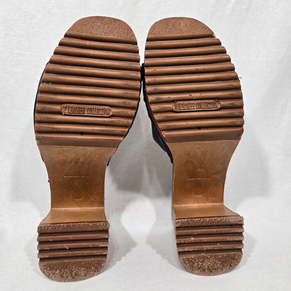 Vintage THE LEATHER COLLECTION Blue Leather Chunky Heels Platform Sandals Size 8 - Picture 17 of 17